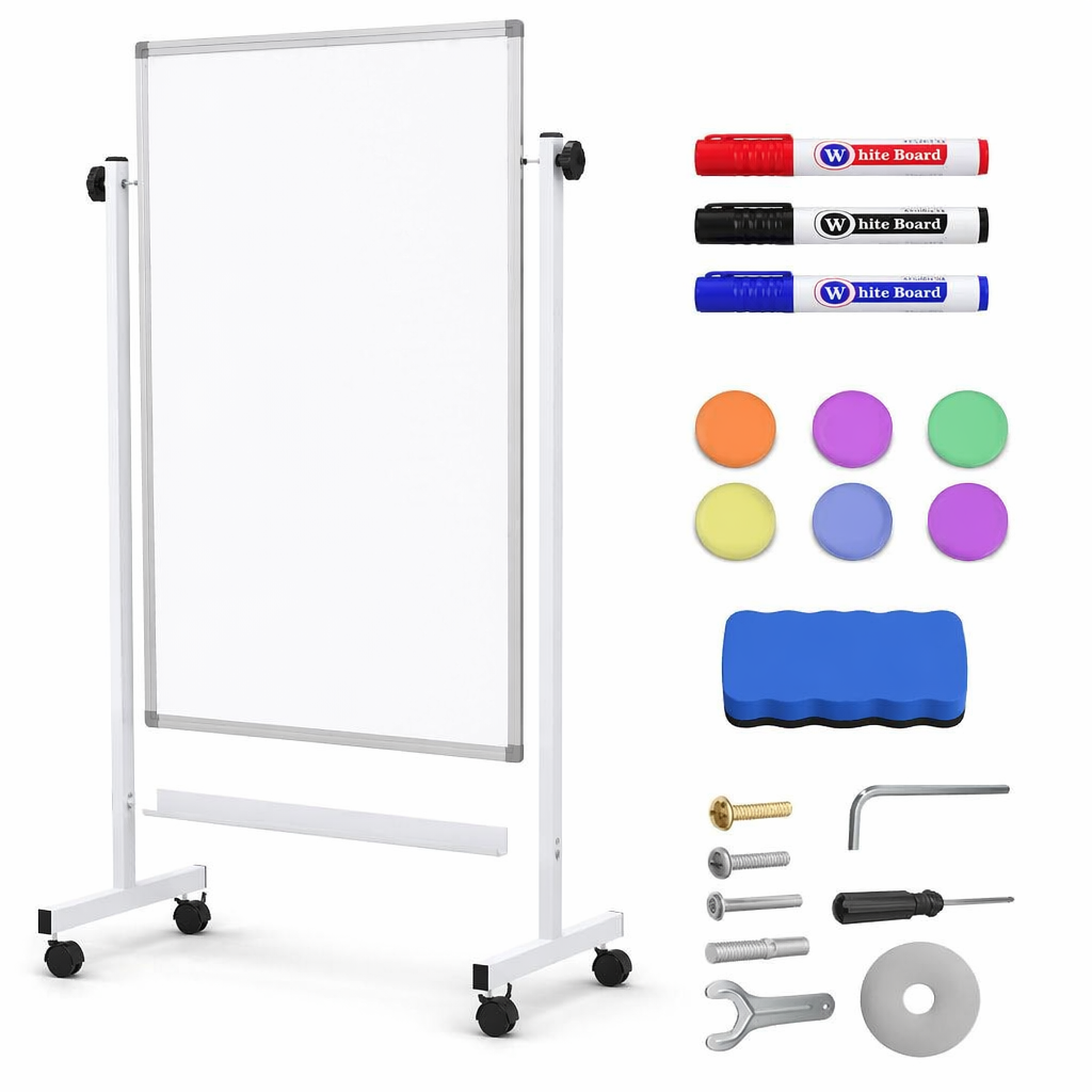 Adjustable Rolling Magnetic Whiteboard with Wheels, Portable Standing Dry Erase Easel for Home, Office, Classroom and School
