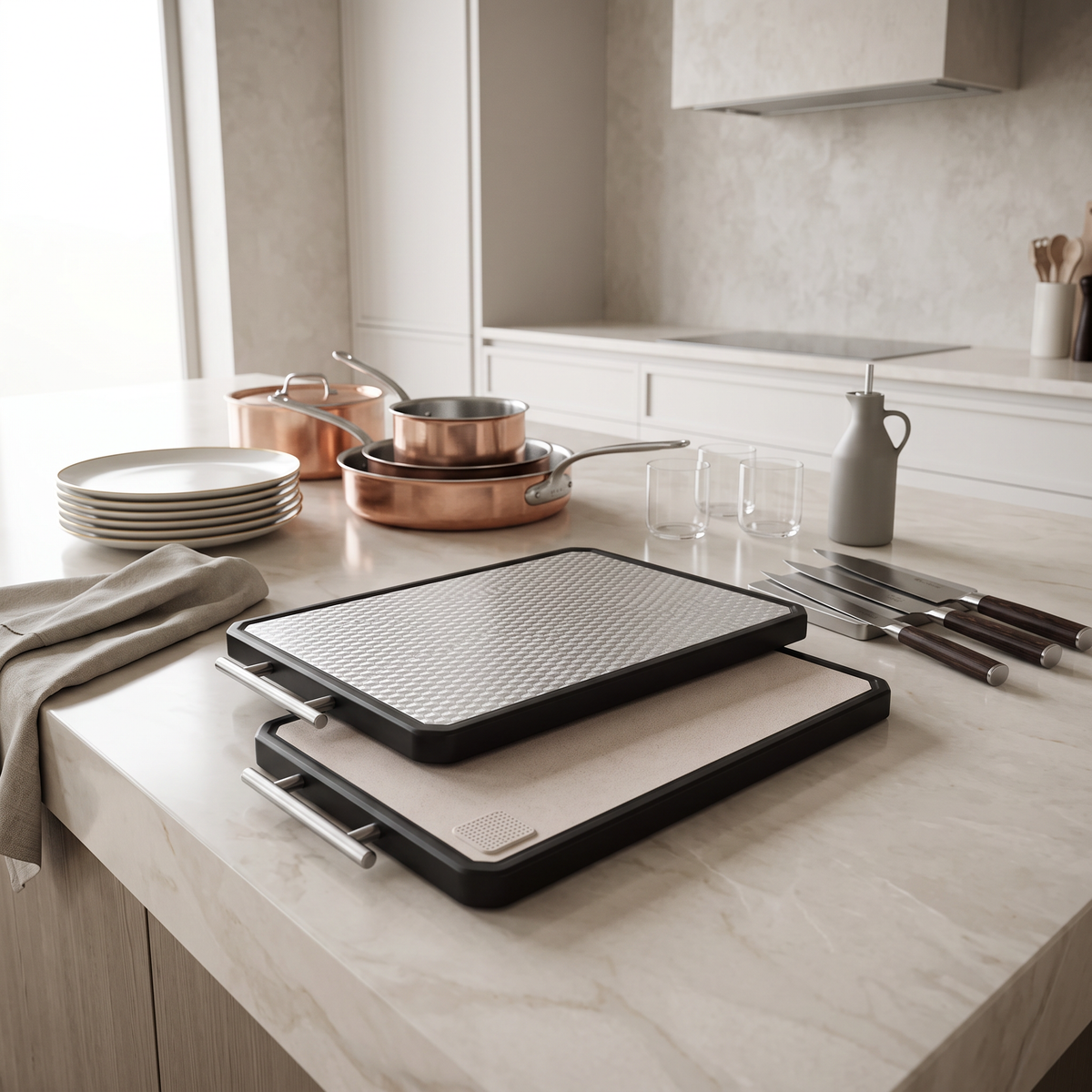 Double‑Sided 304 Stainless Steel Cutting Board, Food‑Grade Wheat Straw PP Reversible Kitchen Chopping Board, Scratch‑Resistant Dishwasher‑Safe Food Prep Surface for Home Cooking