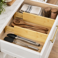 Expandable adjustable bamboo deep drawer dividers with labels, set of 2 sturdy drawer organizers for kitchen, dressers, bathroom and home office storage
