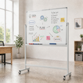 Double‑Sided Magnetic Rolling Dry Erase Whiteboard with Wheels, Mobile Standing Easel White Board with Metal Stand, Portable Reversible White Board for Home, Office, Classroom and School Use