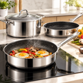 10‑Piece Hybrid Stainless Steel Cookware Set, Non‑Stick PFOA‑Free Pots and Pans, Induction Compatible Kitchenware with Frying Skillet, Saucepans, Saute Pan, Stock Pot