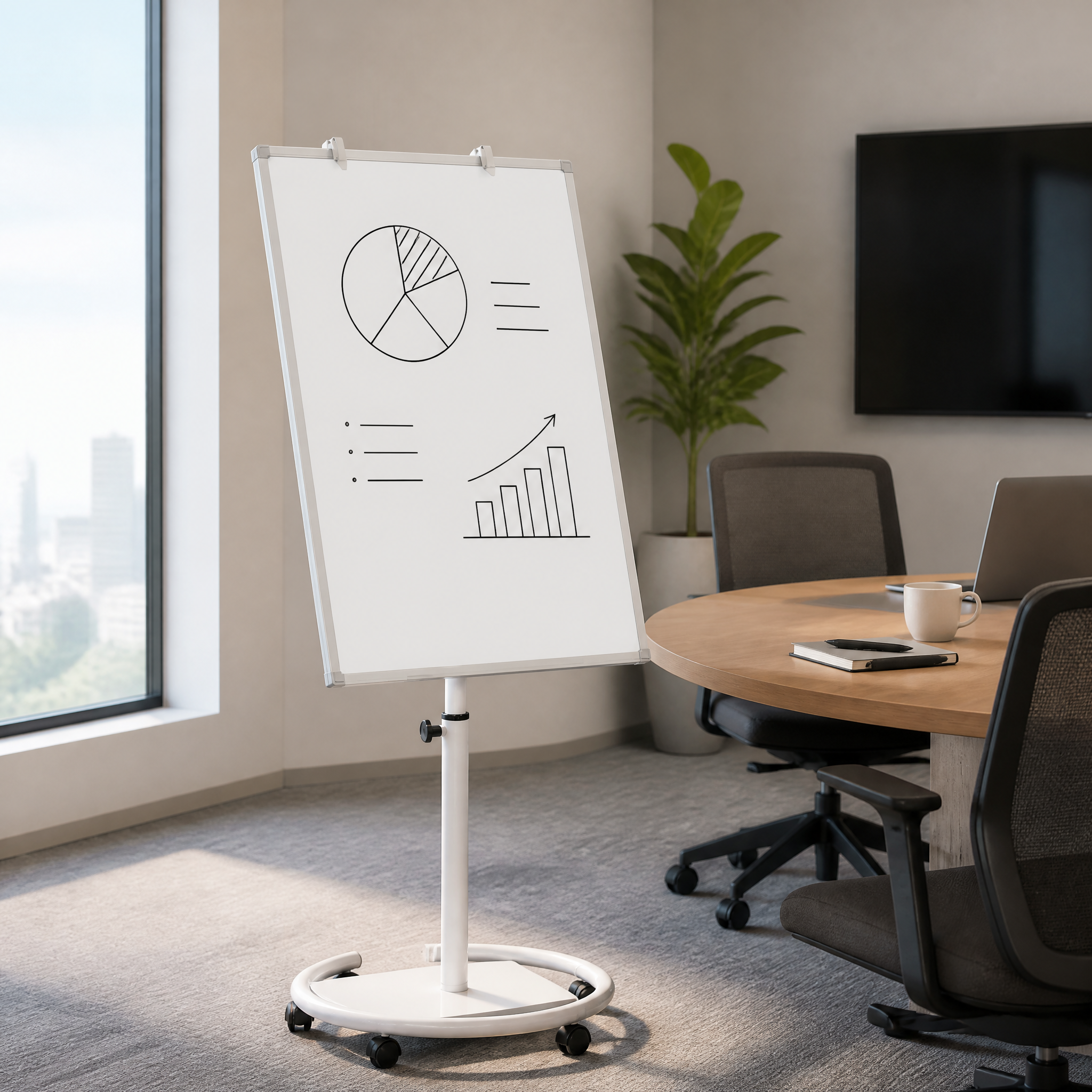 Adjustable Rolling Magnetic Whiteboard, Portable Dry Erase Easel with Circular Stand & Wheels, for Classroom, Office and Homeschool