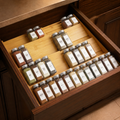Expandable 4‑tier bamboo spice drawer insert, adjustable seasoning storage rack for kitchen cabinet organization, spice jars are not included