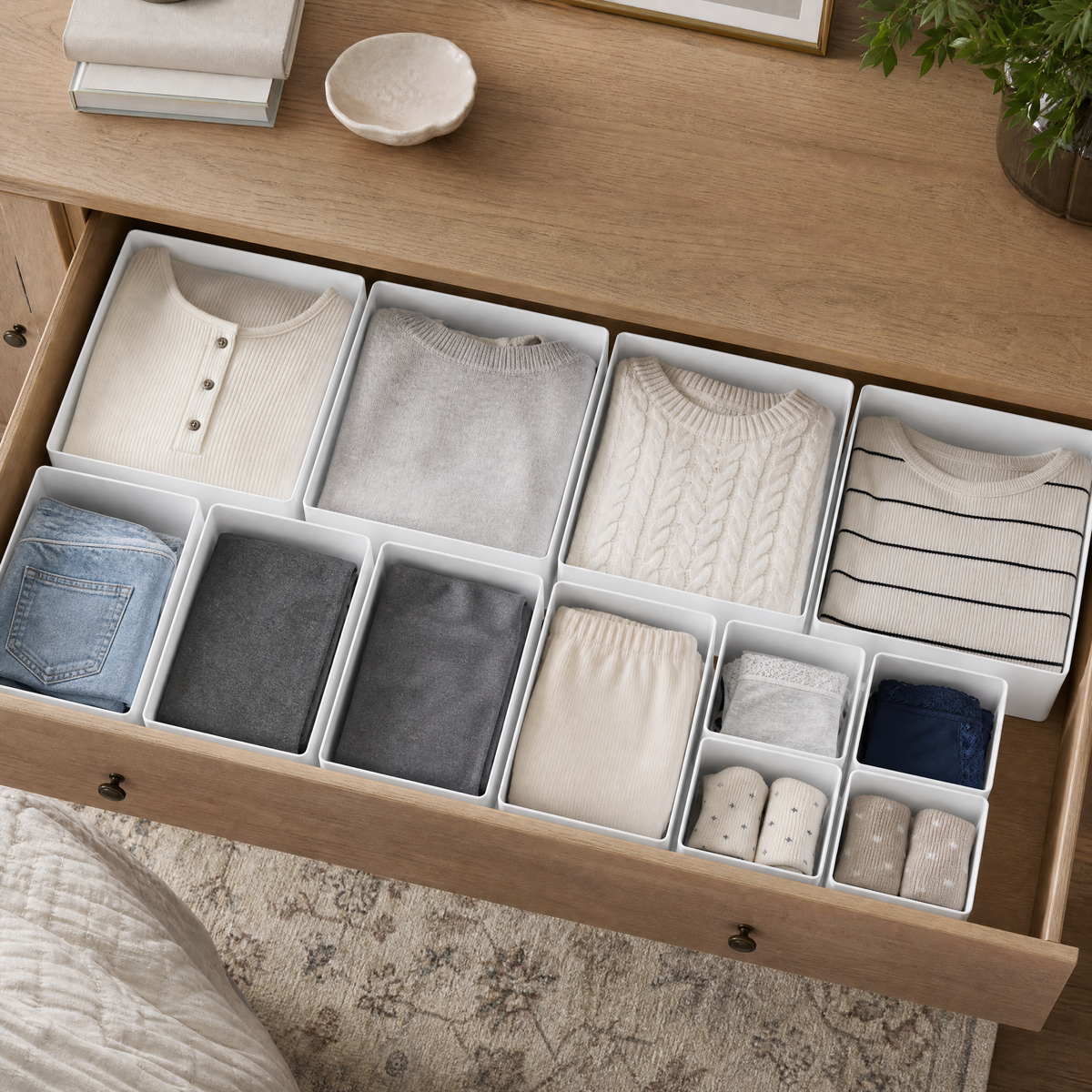 12‑Pack Drawer Clothes Organizer Bins, Fabric Dresser Storage Dividers, Versatile Closet & Nursery Organization Containers for Baby Clothing, Underwear and Socks