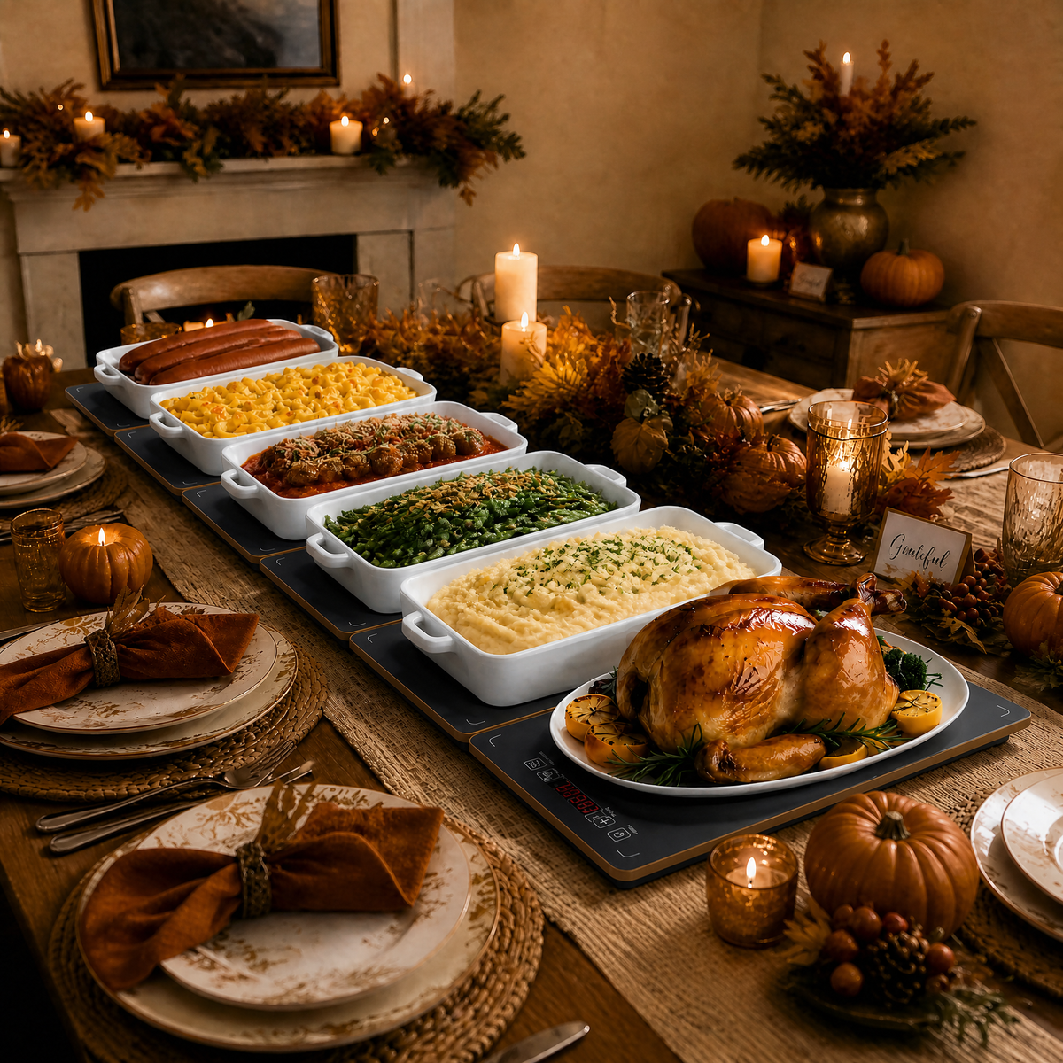Combinable electric food warmer buffet server, warming tray with precise temperature adjustment for home parties, entertaining and professional catering events