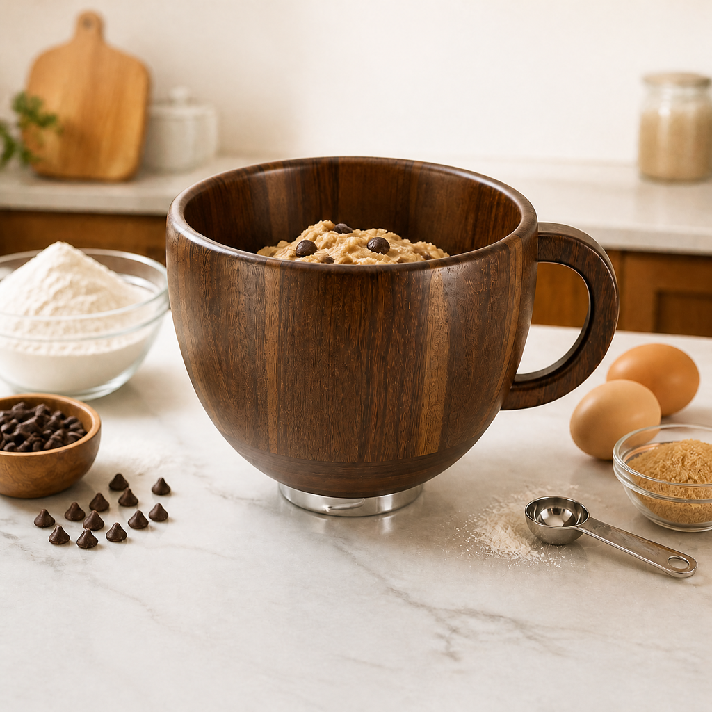 Natural Acacia Wood Mixing Bowl with Handle, Fits 4.5 & 5 QT Tilt-Head Stand Mixers