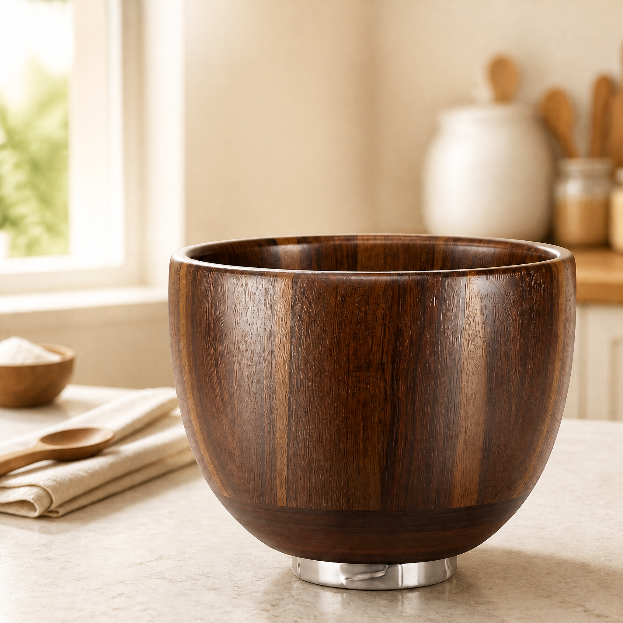 Natural Acacia Wood Mixing Bowl for Stand Mixer, Fits 4.5 & 5 QT Tilt-Head Mixers