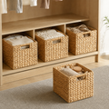 4‑pack large water hyacinth wicker storage baskets with handles, hand‑woven rattan cube organizer bins for shelves, closet and household space organization