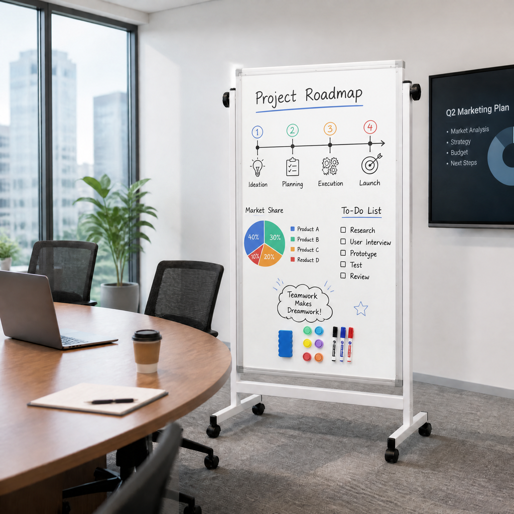 Adjustable Rolling Magnetic Whiteboard with Wheels, Portable Standing Dry Erase Easel for Home, Office, Classroom and School