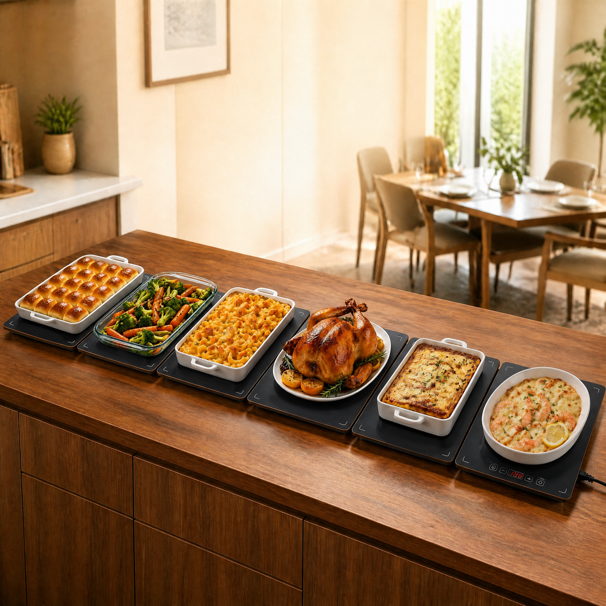 Combinable electric food warmer buffet server, warming tray with precise temperature adjustment for home parties, entertaining and professional catering events