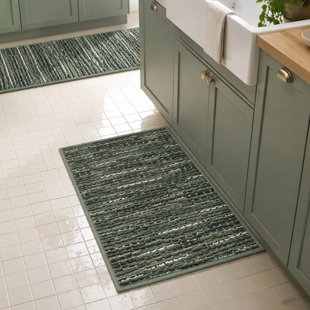 2‑Piece Kitchen Rug Set, Vintage Farmhouse Non‑Slip Floor Mats with Rubber Backing, Stain‑Resistant Washable Runner Rugs for Kitchen, Hallway, Entryway and Laundry Room