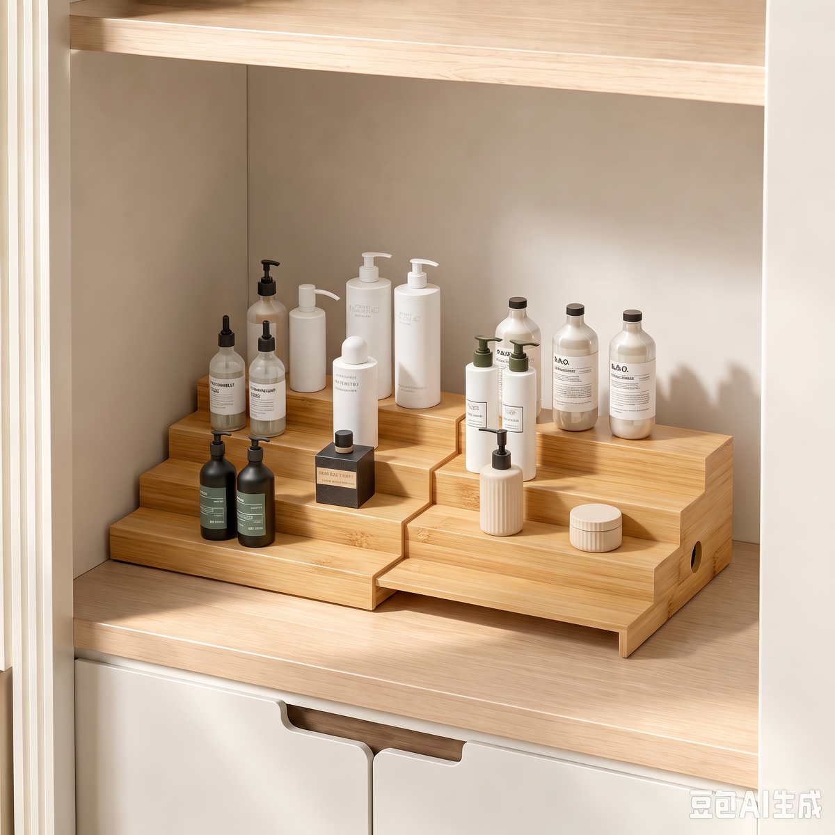 4‑Tier Bamboo Spice Rack Organizer for Kitchen Cabinets, Tiered Wood Seasoning and Can Goods Storage Shelf, Practical Pantry Organization Rack for Spices & Condiments