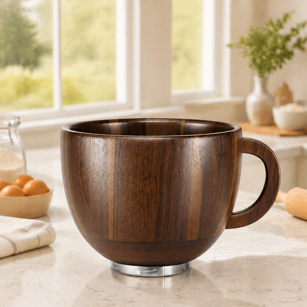 Natural Acacia Wood Mixing Bowl with Handle, Fits 4.5 & 5 QT Tilt-Head Stand Mixers