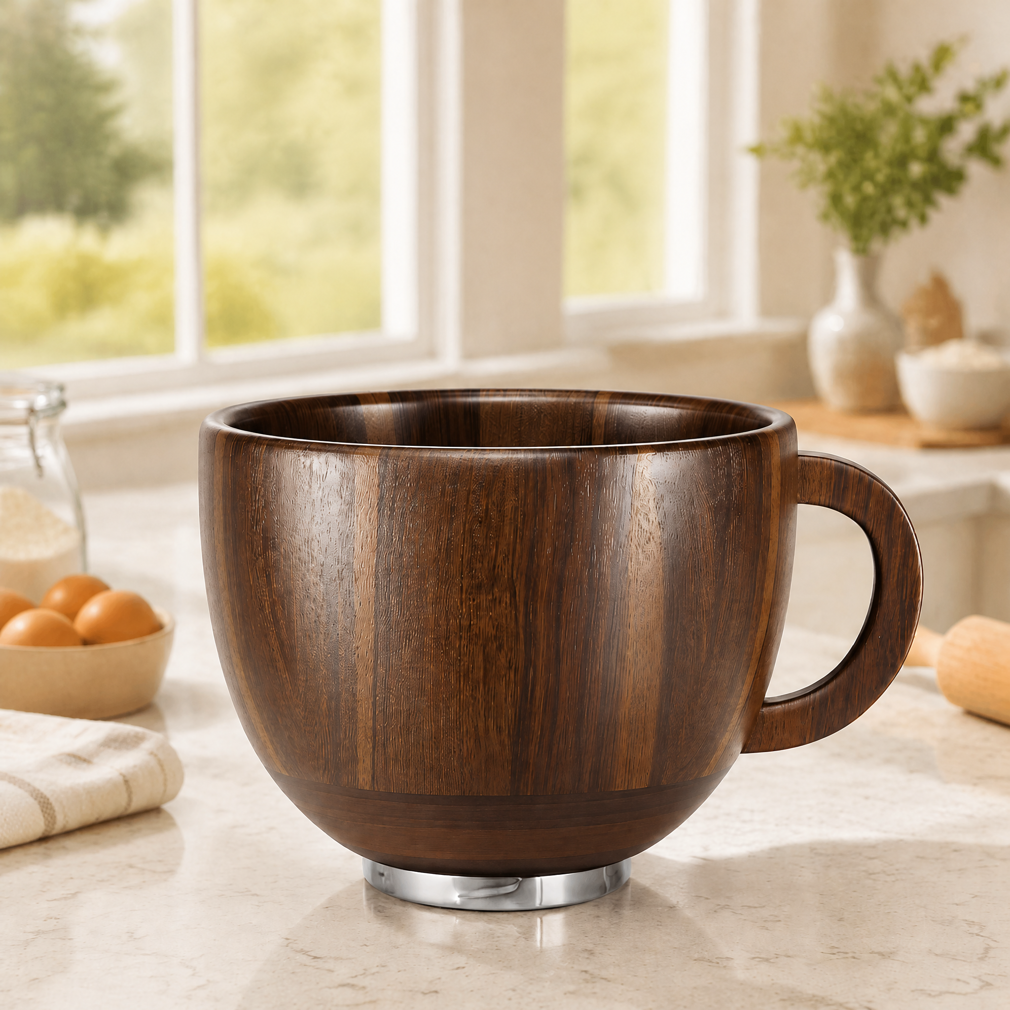 Natural Acacia Wood Mixing Bowl with Handle, Fits 4.5 & 5 QT Tilt-Head Stand Mixers