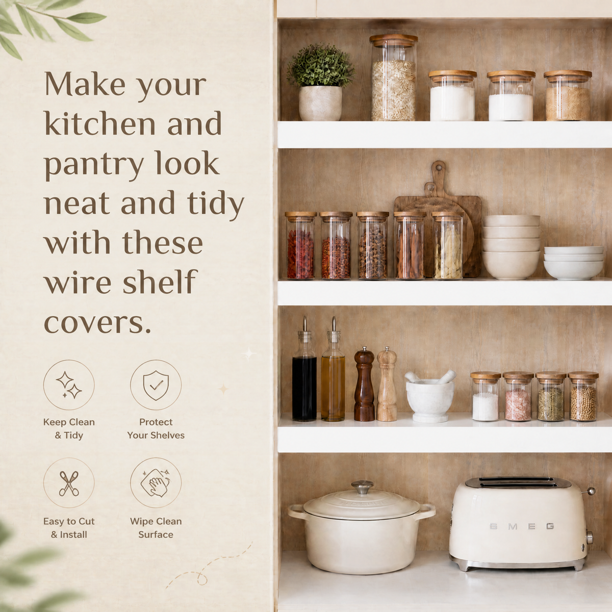 5‑pack durable pvc wire shelf covers, 0.31‑inch thick waterproof shelf liners designed for pantry, closet and kitchen wire rack shelving protection