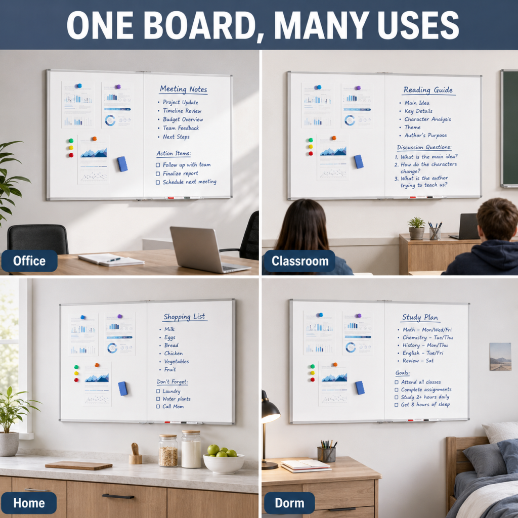 Wall-Mounted Magnetic Dry Erase Board, Large Wall Whiteboard for Home, Office and Classroom