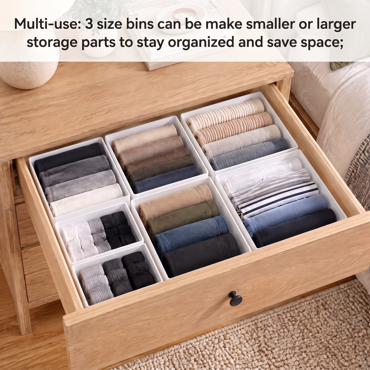 12‑Pack Drawer Clothes Organizer Bins, Fabric Dresser Storage Dividers, Versatile Closet & Nursery Organization Containers for Baby Clothing, Underwear and Socks