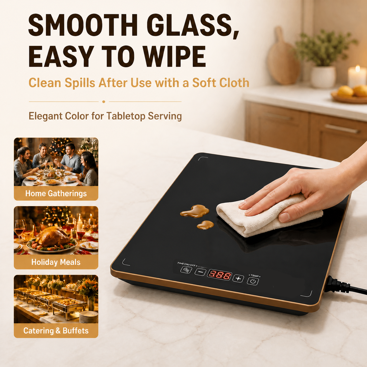 Combinable electric food warmer buffet server, warming tray with precise temperature adjustment for home parties, entertaining and professional catering events