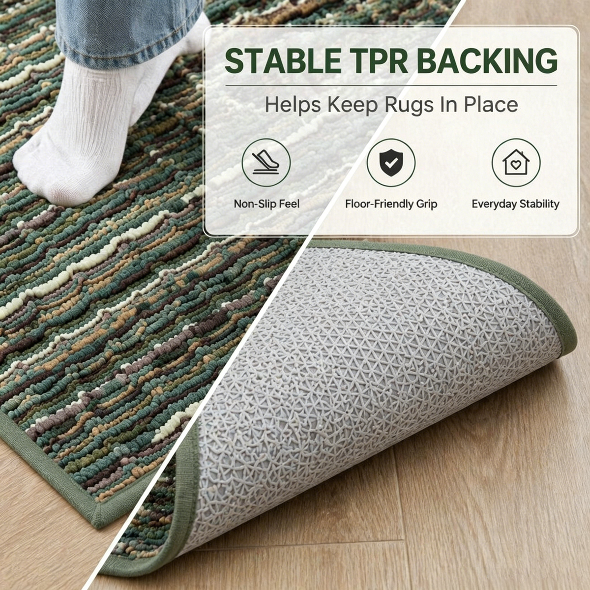 2‑Piece Kitchen Rug Set, Vintage Farmhouse Non‑Slip Floor Mats with Rubber Backing, Stain‑Resistant Washable Runner Rugs for Kitchen, Hallway, Entryway and Laundry Room