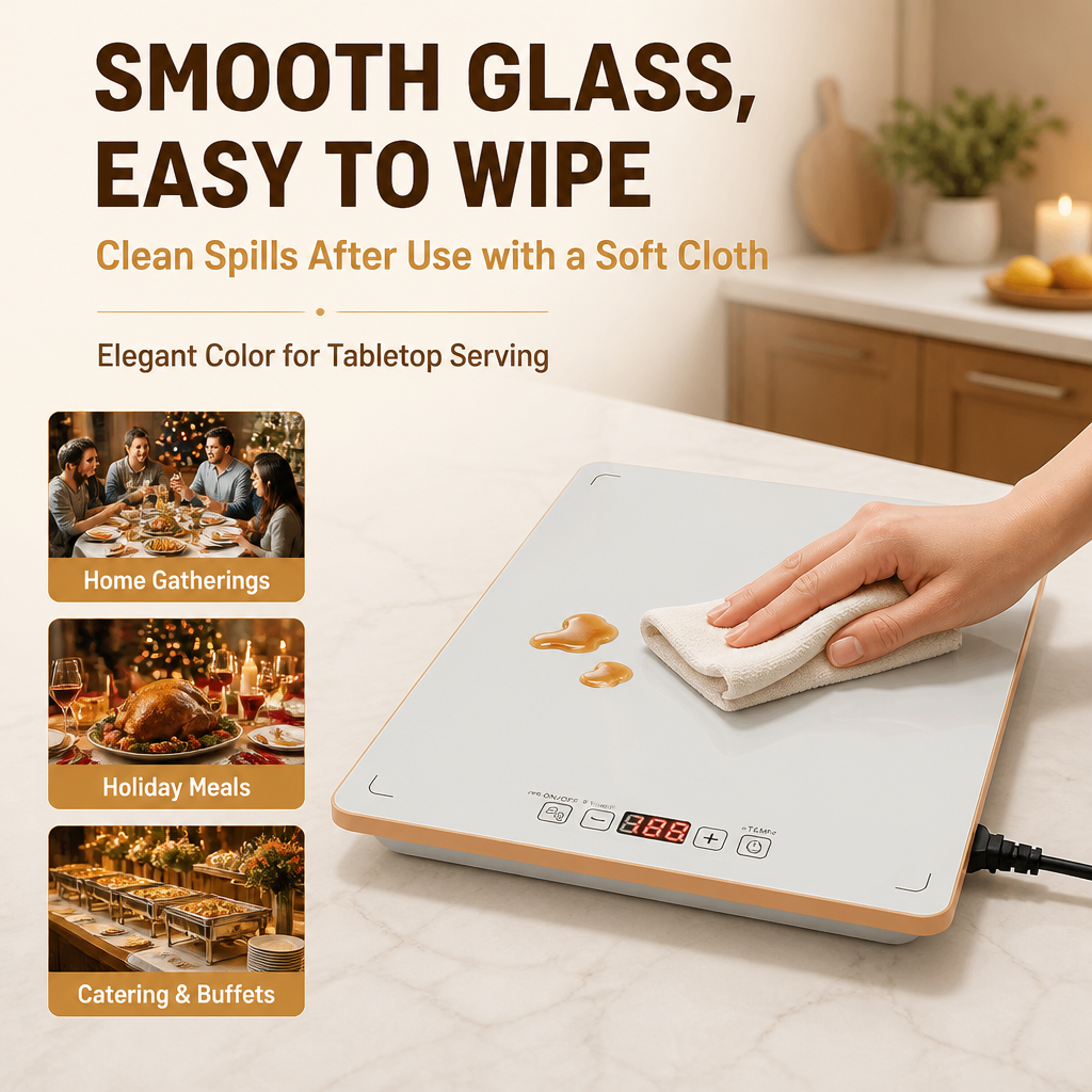Combinable electric food warmer buffet server, warming tray with precise temperature adjustment for home parties, entertaining and professional catering events