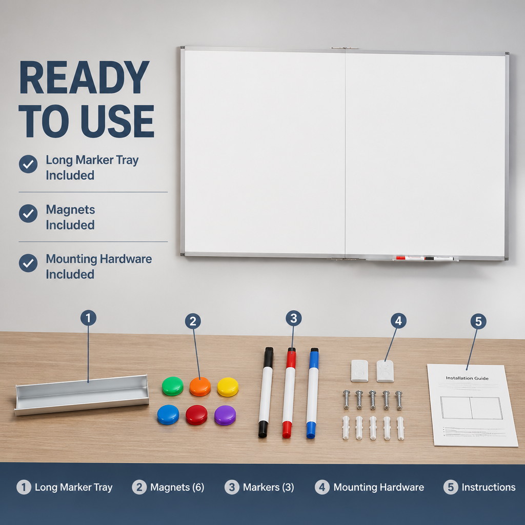 Wall-Mounted Magnetic Dry Erase Board, Large Wall Whiteboard for Home, Office and Classroom