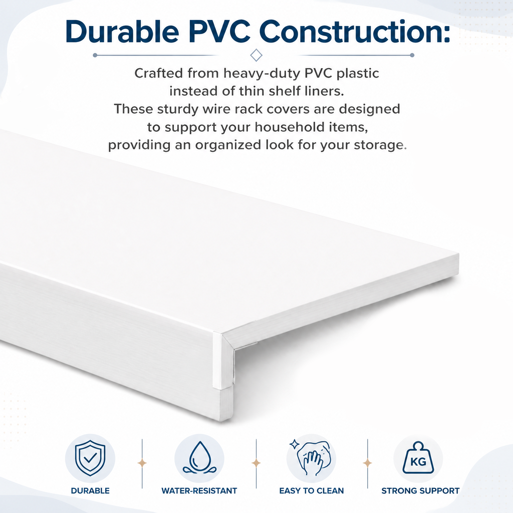 4‑pack durable pvc wire shelf covers, 0.31‑inch thick waterproof shelf liners designed for pantry, closet and kitchen wire rack shelving protection