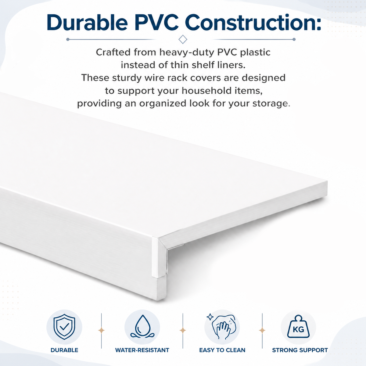 5‑pack durable pvc wire shelf covers, 0.31‑inch thick waterproof shelf liners designed for pantry, closet and kitchen wire rack shelving protection