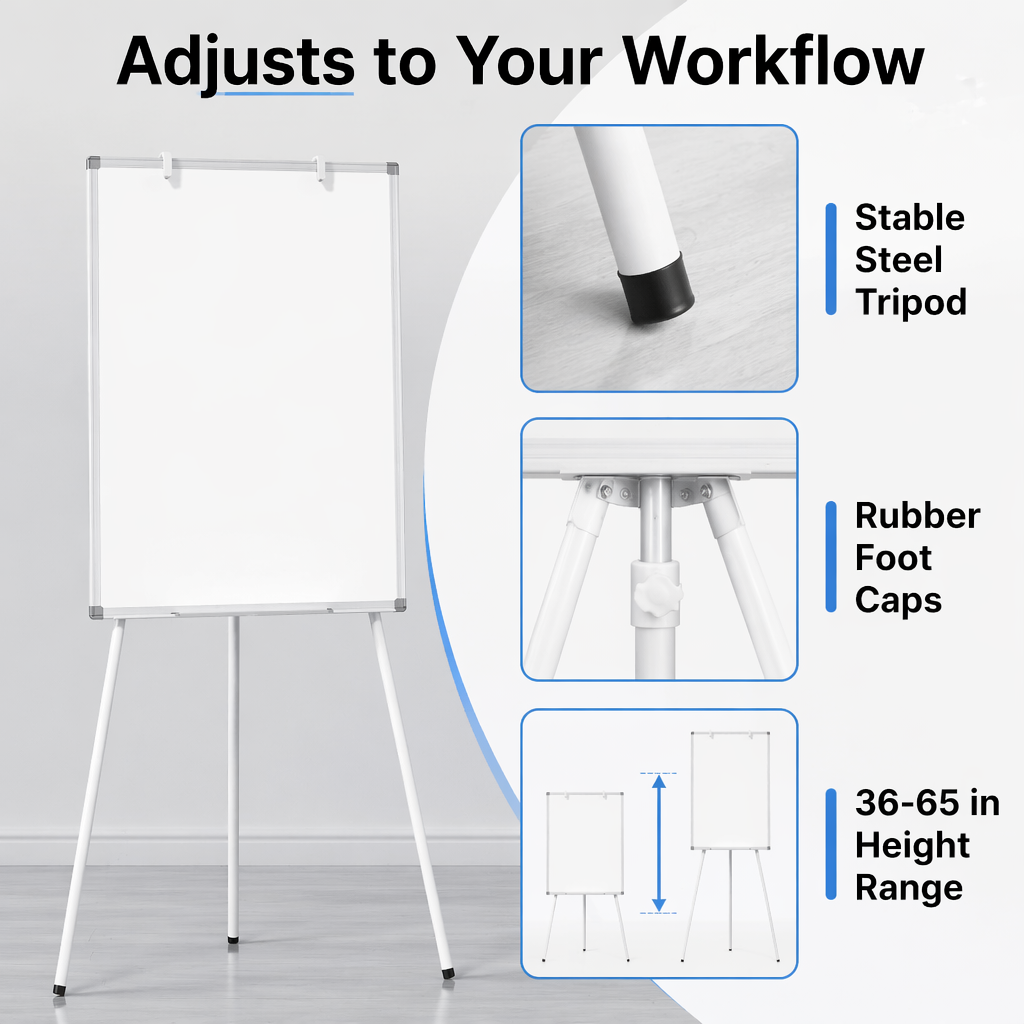 Tripod Magnetic Dry Erase Easel, Height Adjustable Portable Whiteboard for Home, Office & Classroom