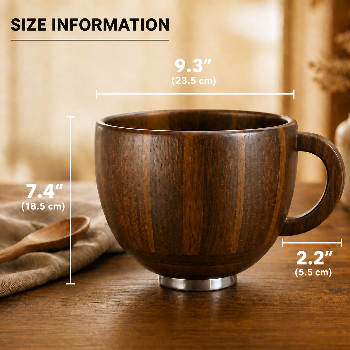 Acacia wood mixing bowl holder with carry handle, space‑saving kitchen storage accessory compatible with 4.5 and 5 qt tilt‑head stand mixer models