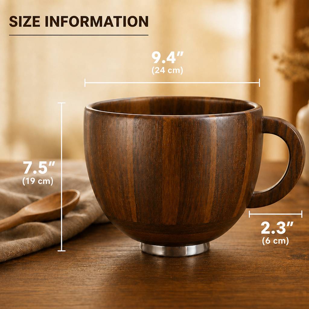 Natural Acacia Wood Mixing Bowl with Handle, Fits 4.5 & 5 QT Tilt-Head Stand Mixers