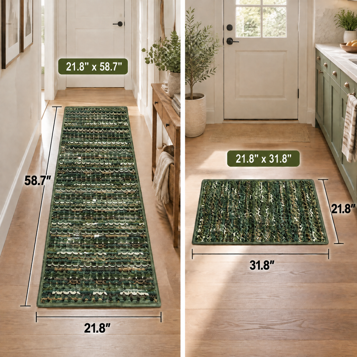 2‑Piece Kitchen Rug Set, Vintage Farmhouse Non‑Slip Floor Mats with Rubber Backing, Stain‑Resistant Washable Runner Rugs for Kitchen, Hallway, Entryway and Laundry Room