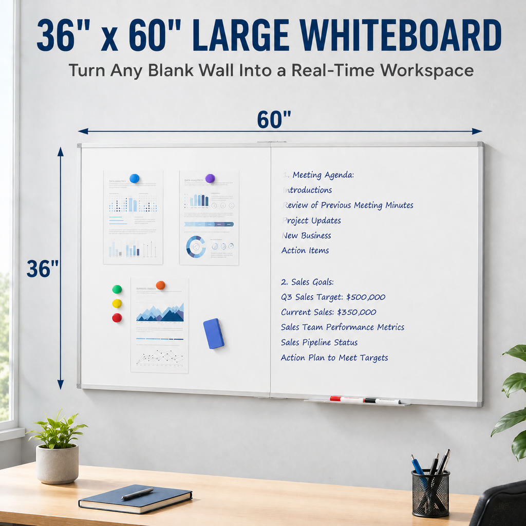 Wall-Mounted Magnetic Dry Erase Board, Large Wall Whiteboard for Home, Office and Classroom