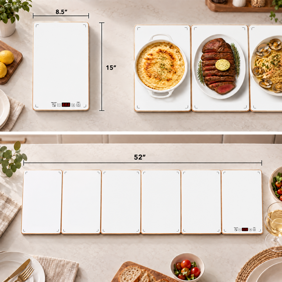 Combinable electric food warmer buffet server, warming tray with precise temperature adjustment for home parties, entertaining and professional catering events