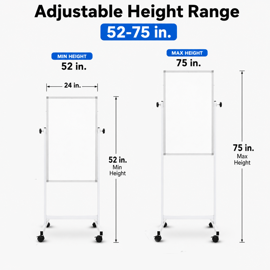 Adjustable Rolling Magnetic Whiteboard with Wheels, Portable Standing Dry Erase Easel for Home, Office, Classroom and School