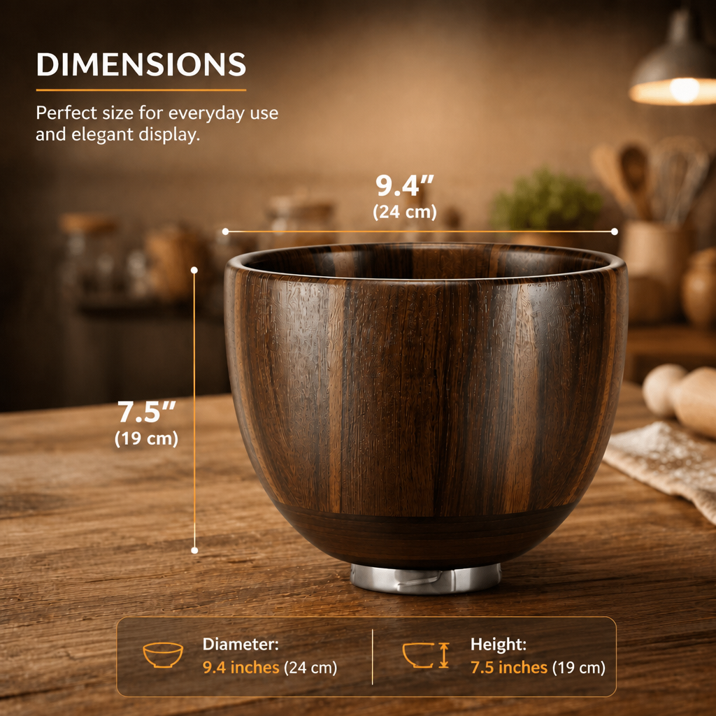 Natural Acacia Wood Mixing Bowl for Stand Mixer, Fits 4.5 & 5 QT Tilt-Head Mixers